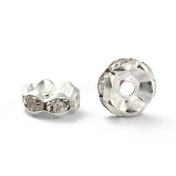 Iron Rhinestone Spacer Beads, Grade B, Waves Edge, Rondelle, Silver Color Plated, Clear, Size: about 8mm in diameter, 3.5mm thick, hole: 1.5mm