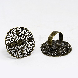 Messingring Komponenten, filigranen Ring Basen, für Vintage-Ringe machen, einstellbar, Antik Bronze, Größe: Ring: ca. 17 mm Innendurchmesser, Träger: ca. 31 mm Innendurchmesser