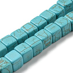 Окрашенные синтетические бирюзовые бусы нити, кубические, темные бирюзовый, 7~8x7~8x7~8 мм, отверстие : 1.6 мм, около 45~48 шт / нитка, 13.39~14.41 дюйм (34~36.6 см)