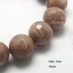 Natural Sunstone Beads Strands, Grade AB, Faceted, Round, 10mm, Hole: 1mm, about 41pcs/strand, 15.75 inch