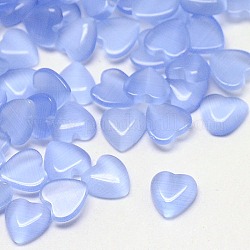 Cabochons di occhio di gatto, cuore, blu fiordaliso, 10x10x2.5mm