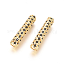 Messing Mikro ebnen Zirkonia Perlen, langlebig plattiert, Rohr Perlen, Schwarz, golden, 30x6 mm, Bohrung: 3.5 mm