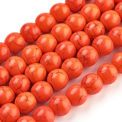 1 Strang synthetischen Türkis runde Perlen Stränge, gefärbt, orange rot, 8 mm, Bohrung: 1 mm, ca. 50 Stk. / Strang, 15.35 Zoll