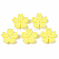 Gummierte Perlenkappen aus undurchsichtigem Acryl, 5-Blütenblatt, Blume, Gelb, 14.5x15x4.5 mm, Bohrung: 1.7 mm