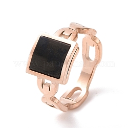 Черное акриловое кольцо на квадратный палец, ионное покрытие (ip) 304 ювелирное изделие из нержавеющей стали для женщин, розовое золото , размер США 7 (17.3 мм)