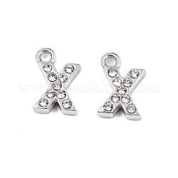 304 Stainless Steel Charms, with Crystal Rhinestone, Letter, Letter.X, 10~10.5x2~8x2mm, Hole: 1.2mm