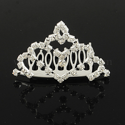 Peignes couronne de mariage strass mode, diadèmes de mariée, diadèmes d'enfant, avec le fer et le laiton de base, cristal, 43x60mm