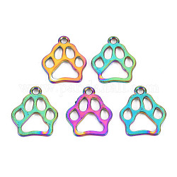 Rainbow Color Alloy Pendants, Cadmium Free & Nickel Free & Lead Free, Dog Paw Prints, 19x16x1mm, Hole: 2mm