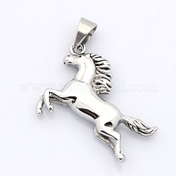 Retro Men's 304 Stainless Steel Pendants, Running Horse, Antique Silver, 46x45x8mm, Hole: 5x10mm