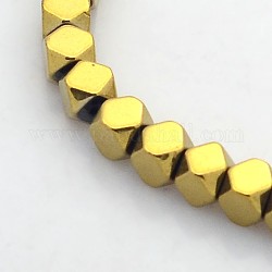 Electroplate Non-magnetic Synthetic Hematite Beads Strands, Faceted Cube, Golden Plated, 4x4x4mm, Hole: 1mm, about 103pcs/strand, 15.7 inch