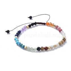 Bracelets de perles tressées en fil de nylon ajustable, avec perles rondes à facettes en pierres naturelles mélangées naturelles et synthétiques et perles de cube en laiton, facette, 2 pouce ~ 3-1/8 pouces (5.1~8.1 cm)