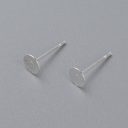 304 Stainless Steel Stud Earring Findings, Flat Round, Silver, 5x0.3mm, Pin: 0.7mm