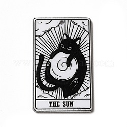 Pendentifs en acrylique imprimés sur le thème du tarot, rectangle avec breloques motif chat, le soleil xix, 39x24x2.5mm, Trou: 1.8mm