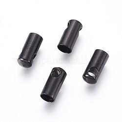 304 Stainless Steel Cord Ends, End Caps, Column, Electrophoresis Black, 9x4mm, Hole: 2mm, Inner Diameter: 3.5mm