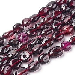 Natural Garnet Beads Strands, Tumbled Stone, Nuggets, 5.5~10.5x5.5~7x2.5~6.5mm, Hole: 0.8mm, about 54pcs/strand, 15.94 inch(40.5cm)