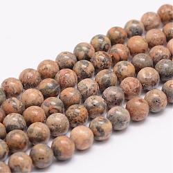 Natural Yellow Leopard Skin Jasper Bead Strands, Round, 10mm, Hole: 1mm, about 38pcs/strand, 15.5 inch