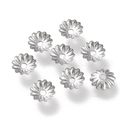 304 Edelstahl Perlenkappen, Multi-Blütenblatt, Blume, Edelstahl Farbe, 5.5x5.5x1.2 mm, Bohrung: 1.2 mm