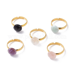Регулируемые кольца из природного камня, латунные украшения для девушек, золотые, американский размер 6 3/4~американский размер 7 1/4(17.1мм~17.5мм)