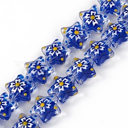 Handmade Lampwork Beads Strands, with Enamel, Star with Sakura Pattern, Blue, 13x13.5x12mm, Hole: 1mm, about 33pcs/strand, 14.72 inch(37.4cm)