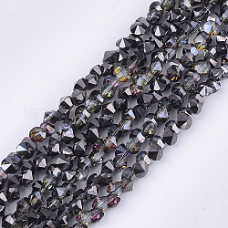 Electroplate Glass Beads Strands, Half Plated, Faceted, Diamond, Black, 4~4.5x4x3~3.5mm, Hole: 0.8mm, about 100pcs/strand, 11.8 inch