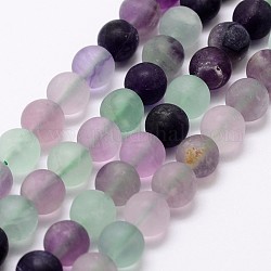 Natural Fluorite Bead Strands, Round, Frosted, 8mm, Hole: 1mm, about 48pcs/strand, 15.3 inch(39cm)
