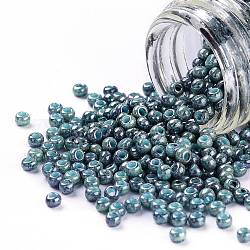 Toho perles de rocaille rondes, Perles de rocaille japonais, (1208) bleu opaque marbré, 11/0, 2.2mm, Trou: 0.8mm, environ 50000 pcs / livre