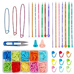 Kits de chandail de bricolage, avec aiguilles à tricoter en plastique et capuchons d'aiguille à tricoter et pince à aiguille, porte-point en aluminium et ciseaux en fer, couleur mixte, 200x30mm