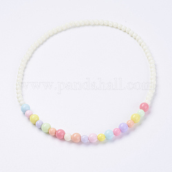 Solid Chunky Bubblegum Acrylic Ball Bead Kids Necklaces, Creamy White, 18.1 inch(46cm)