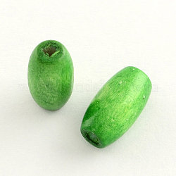 Dyed Natural Wood Beads, Egg Shaped Rugby Wood Beads, Oval/Oblong, Lead Free, Green, 8x5~6mm, Hole: 2mm, about 12000pcs/1000g