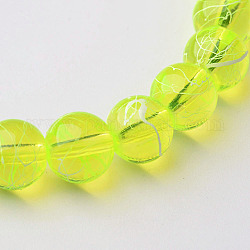 Drawbench Transparent Glass Round Beads Strands, Spray Painted, Green Yellow, 8mm, Hole: 1.3~1.6mm, about 100pcs/strand, 31.4 inch