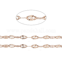 3.28 Feet Ion Plating(IP) 304 Stainless Steel Textured Dapped Chains, Cable Chains, Soldered, Flat Oval, Rose Gold, 4x2x0.5mm