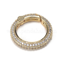 Latón micro pavimenta claro cubic zirconia anillos de compuerta de resorte, Plateado de larga duración, anillo, real 18k chapado en oro, 18.5x19x3.6mm