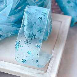 Cinta de granadina, para corbata de moño, Coser accesorios para el cabello, con el patrón de copo de nieve, azul, 5-1/8 pulgada (130 mm), alrededor de 21.87 yarda (20 m) / bolsa