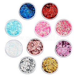 Arricraft 100g 10 colori lucidi accessori per la decorazione di nail art, con glitter in polvere e paillettes, unghie scintillanti fai-da-te, esagono, colore misto, 0.1~3x0.1~3mm, 10 g / colore