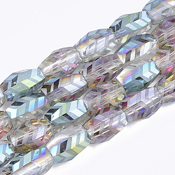 Electroplate Glass Beads Strands, Frosted, Faceted, Barrel, Colorful, 7.5x7.5x11mm, Hole: 1.2mm, about 60pcs/strand, 25.9 inch