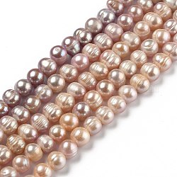 Fili di perle di perle d'acqua dolce coltivate naturali, patata, tinto, sella marrone, 7.5~8x7~10mm, Foro: 0.6 mm, circa 46pcs/filo, 12.99 pollice (33 cm)