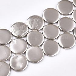 Abalorios de concha abalorios hebras, aerosol pintado, plano y redondo, plata, 20x3mm, agujero: 1 mm, aproximamente 20 pcs / cadena, 15.9 pulgada