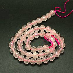 Natural Rose Quartz Beads Strands, Faceted, Round, Rose Quartz, 6mm, Hole: 1mm, about 65pcs/strand, 15.7 inch