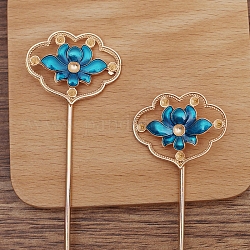 Accessoires de bâton de cheveux en émail de fer, supports de strass, avec lotus en alliage, or clair, taille de la broche: 120x2.5 mm, s'adapter pour 3 mm strass