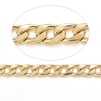 304 Stainless Steel Cuban Link Chains, Chunky Curb Chains, Unwelded, for Jewelry Making, Golden, 7x4.5x1mm