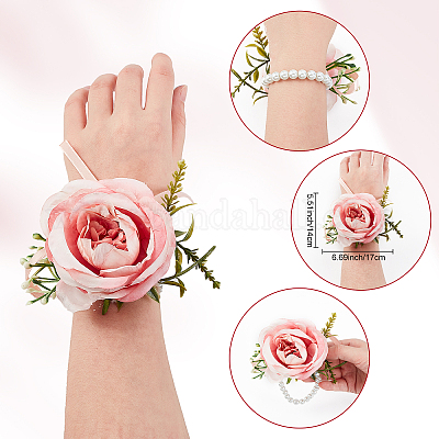 Wholesale CRASPIRE 2PCS Rose Wrist Corsage Boutonniere Set Pink