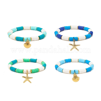 Wholesale 4Pcs 4 Styles Polymer Clay Heishi Beads Stretch Bracelets Sets 