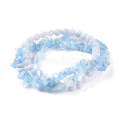 Braccialetti di stirata acquamarina naturale&nbsp;BJEW-JB05649-1