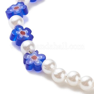 Millefiori Glass Bead Freshwater Pearl Necklace, Flower Bead Necklace,  Freshwater Pearl Jewelry, Millefiori Bead Jewelry, Glass Bead Jewelry 