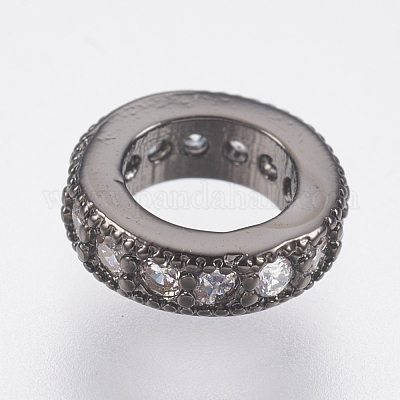 Europäische Perlen aus Messing mit Mikropavé-Fassung und Zirkonia-Unterlegscheiben&nbsp;ZIRC-F083-094B-RS-1