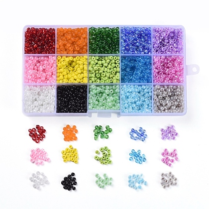 15 Colors 6/0 Glass Seed Beads SEED-X0052-04-4mm-1