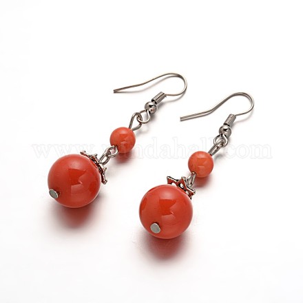 Attractive Round Glass Pearl Dangle Earrings EJEW-F0086-11-1