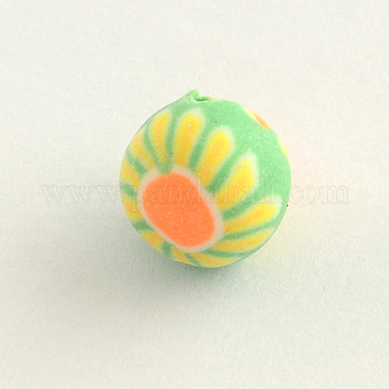 Handmade Flower Pattern Polymer Clay Round Beads CLAY-Q172-05-1