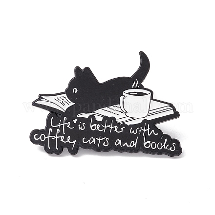 La vita delle parole è migliore con il gatto del caffè e la spilla smaltata dei libri JEWB-H008-10EB-1