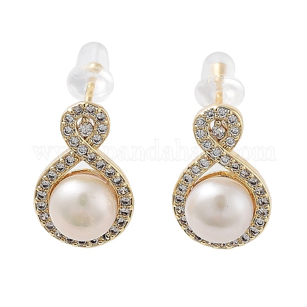 Pendientes de perlas naturales con circonitas. EJEW-P256-79G-1